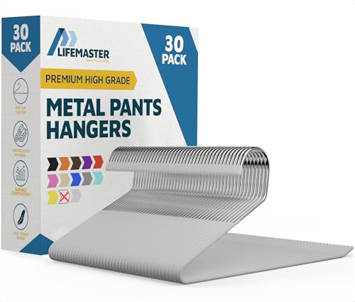 Lifemaster Hosenbügel-Set aus Metall, elegant, rutschfest, platzsparend, für Hosen, Hosen, Decken und Jeans, mit offenem Ende, schlankes Design, Weiß, 30 Stück