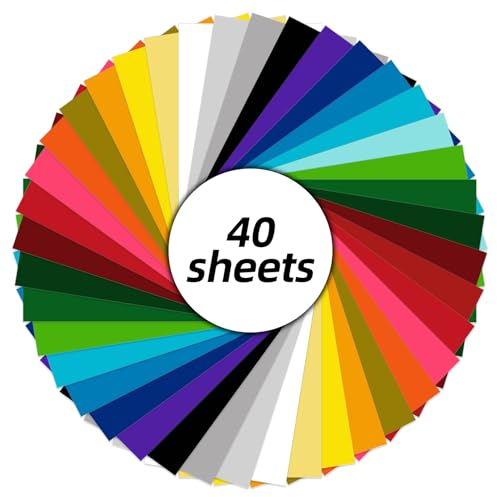 AN HUI MING Vinylfolie Plotter,40 Stück Plotterfolie Vinyl(30.5 * 25cm),20 Verschiedene Plotterfolie Selbstklebend Plotter Folie für DIY,Schneidemaschinen, Geburtstagsfeiern, Heimdeko