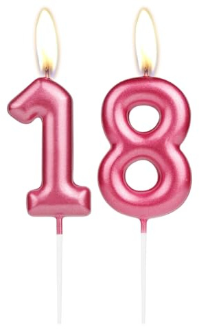 Candela con Número 18 de Cumpleaños de Rosa Brillante, Candela de Pastel con Número 18 Rosa, Decoración de Pastel de Cumpleaños para Cupcakes Niña y Niño, Decoración para Boda y Aniversario