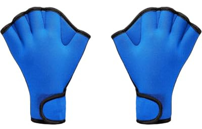 Lywaini Swim Training Gloves, Neoprene Webbed Fitness Water Resistance Training Gloves for Swimming Diving Water Aerobics (Blue, Small)