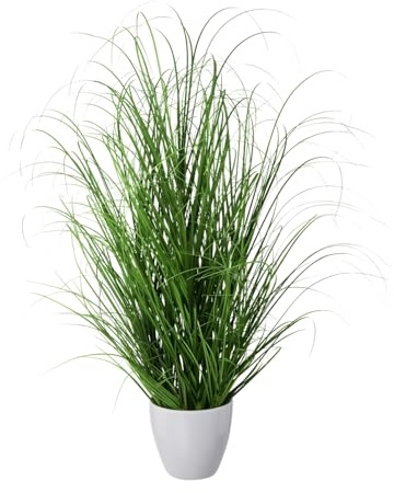 CREATIV green großer künstlicher Grasbusch 75cm im weißen Kunststofftopf I naturgetreues Dekogras im Topf weiß I Ziergras für Innen I hochwertige Dekopflanze I Sichtschutz Deko Kunstpflanze