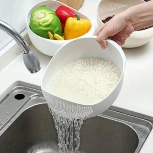 Naush Home Rice Washing Bowl Colander - Multipurpose Drainer for Rice, Pasta, Strainer Function - Wash Fruit & Veg, Steamer Basket, Strainer Basket, Sieve & Serve (Rice, Lentil Drainer)