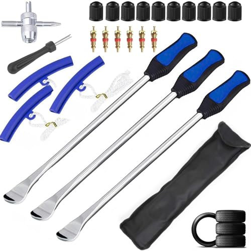 ANGNYA 14.5 Reifenheber Reifen Montiereisen Montierhebel Werkzeug Tire Spoons Lever Iron Tool Kits mit 3 Felgenschützern Reifenwechselset für Motorrad Fahrrad Reifen