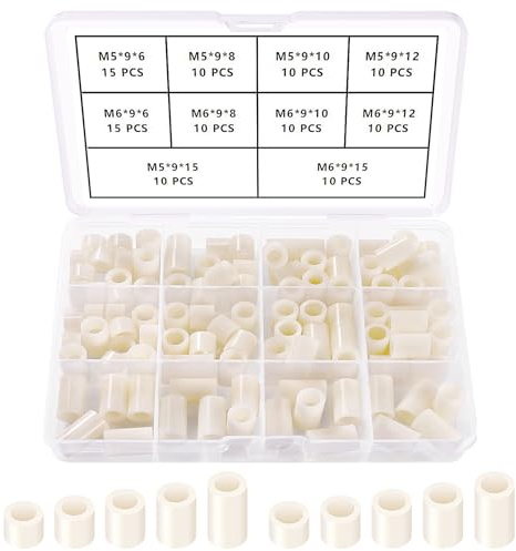 YIXISI 110 Stücke Kunststoff Rund Abstandshalter Kit, für M5 / M6 Schrauben, Distanzscheiben Ohne Gewinde Säulen, OD 9mm, Weiß