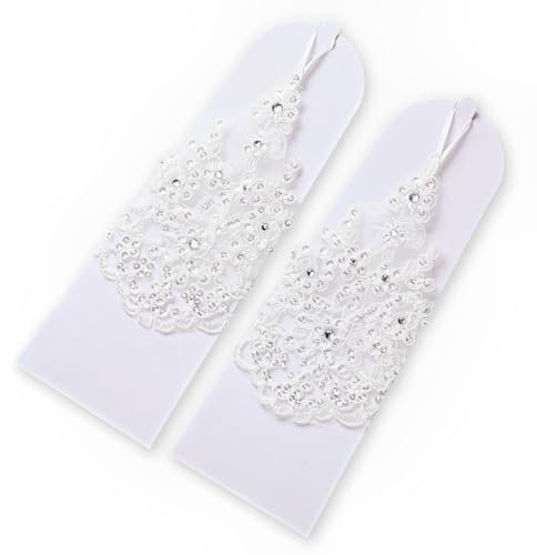 SUJ Guantes de Encaje Para Señora,Guantes de Encaje Floral Para Novia,Rhinestone Guantes,Novias Wedding Guantes,Guantes de Boda,Party Guantes,Guantes Sin Dedos,Para Mujer para Fiesta Banquete Boda
