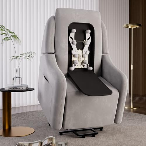 COMHOMA Elektrisk relaxfåtölj, massagefåtölj med Power Lift, med SL-massagefunktion, vilstol, TV-fåtölj, fjärrkontroll med USB-port för seniorer, avtagbart ryggstöd, grå tyg