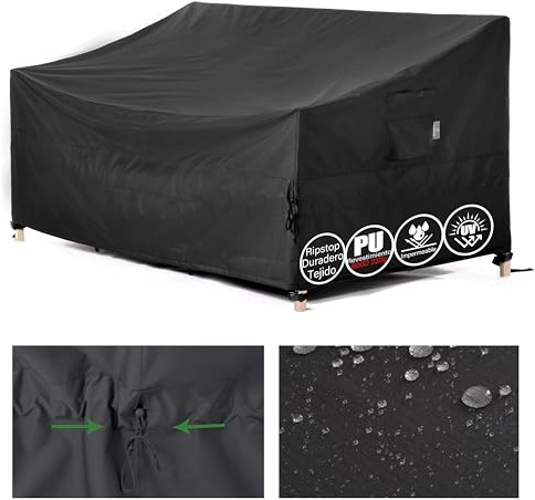 F&J Outdoors Garden Sofa Cover 3-4 Seater 208x99x66/91cm Black Waterproof | Waist-cinching design, UV-resistant rip-stop fabric protects garden loveseat sofa or bench from rain dust fading Weatherproof