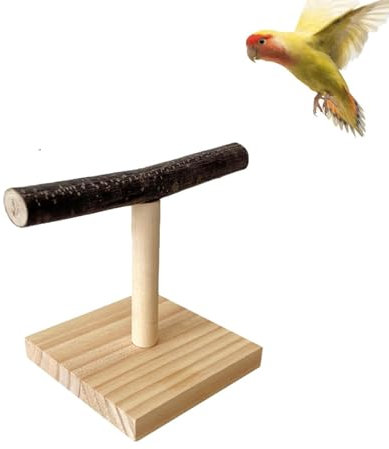 T-Förmiger Vogel-Spielständer aus Holz - Trainingsständer für Nymphensittich, Papageien und Wellensittiche - Mit Basis für Drinnen und Draußen