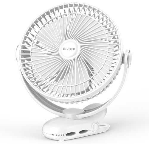 BIVBTP 10000mAh Clip on Fan Rechargeable, 8 Inch Car Fans with Sturdy Clamp & 4 Speeds Strong Airflow,6-30hrs Quiet Personal Fan for Stroller Golf Cart Office Desk Camping