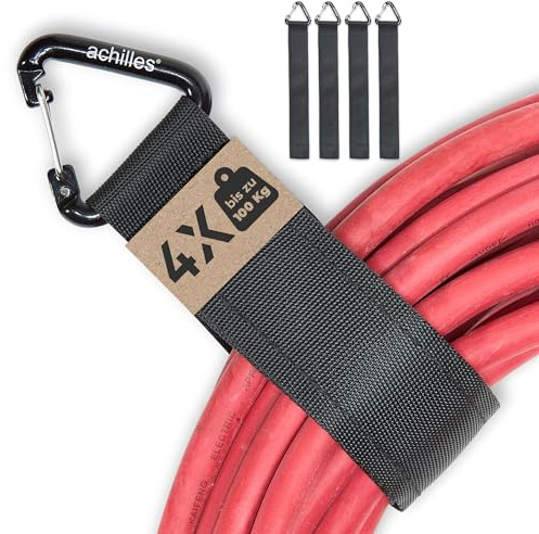 achilles Verlängerungskabel-Organizer (4er Pack), Kabelaufhänger, Variable Klettbänder mit Karabinerschnalle für Kabel, Organisation und Aufbewahrung in Garage und Werkstatt