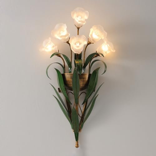 Jadssox 6-flammige Blumen-Wandleuchte, Glas-Wandleuchte, Maiglöckchen-Wandleuchte, Wandleuchte für den Innenbereich, Wandleuchte im ländlichen Stil, Art-Deco-Wandleuchte für Wohnzimmer, Restaurant