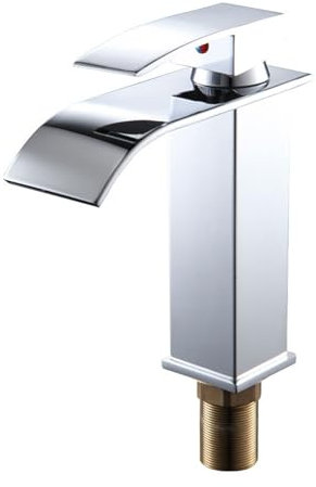 Bathroom Sink Taps, Bathroom Mixer Tap, Waterfall Spout Bathroom Sink Taps with Single Lever, Hot and Cold Water Adjustable Sink Taps, Bathroom taps, Stainless Steel, Silver