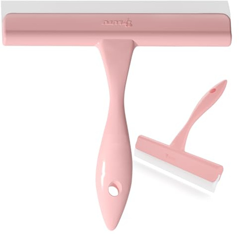 LTLUTU 5 Silicone Shower Squeegee for Glass Doors & Car Windows - Small & Mini Size Streak-Free Cleaner, Bathroom, Mirror, Tile Scraper - Compact Pink with Hanging Hole, Kitchen Safe Water Blade