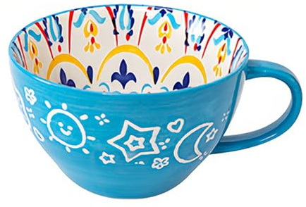 Dowbom Tazza da zuppa con manico, 400 ml, per microonde, zuppa, tazza in ceramica, ciotola per colazione, tazza da brodo (blu-C)