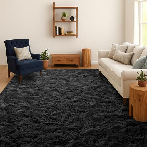 SOANNY Alfombra Salón Pelo Largo Shaggy Lavable 90x150 cm, Negro