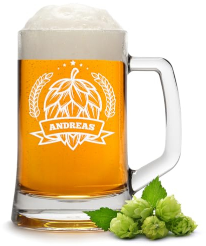 polar-effekt Bierkrug 0,5 L mit personalisierter Gravur - Krug mit Henkel für Männer - Geburtstagsgeschenk für Bierliebhaber - Spülmaschinenfestes Bierglas