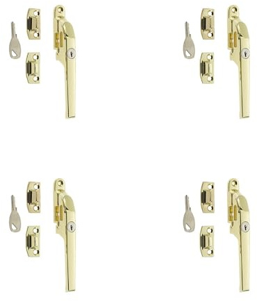 4 Pack Premium Polished Brass Lockable Casement Fasteners 124mm for Secure Windows - Window Handle