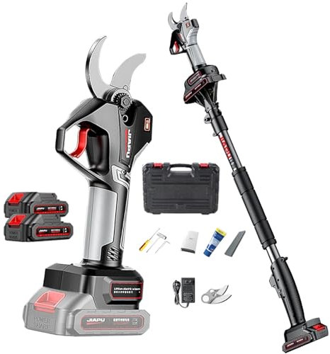 Tijeras de podar eléctricas, tijeras de podar eléctricas con pértiga telescópica de 2,1 m, 2 podadoras inalámbricas a batería, tijeras de podar con menos esfuerzo y eficientes para setos, arbustos y