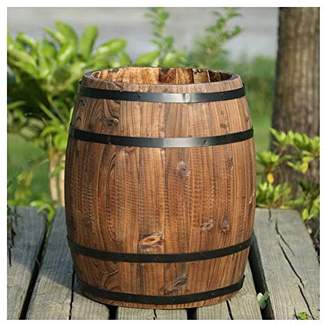 Massiver Holz-Blumentopf für Garten und Wohnzimmer, großer Holz-Pflanztopf mit Bambusmaterial, runder zylinderförmiger Topf für Bargeld, Kuhhaarbaum, 25 x 30 x 22 cm, Größenoptionen
