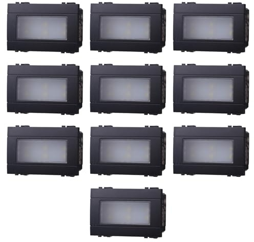 10x Lampada segnapasso 6000K, luce notturna, bianco freddo, Modulo nero, Compatibile Con BTicino Living, frutti, interruttori, pulsanti, deviatori, dimmer, Per Placche originali e compatibili