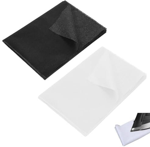 JINJUMEI Pack of 2 Ironing Fleece, Volume Fleece for Ironing, Iron-On Insert Fabric, 100 x 200 cm, 40 g/m² Non-Woven Fabric for Ironing Wrinkles, Sewing, Reinforced Clothing (White Black)