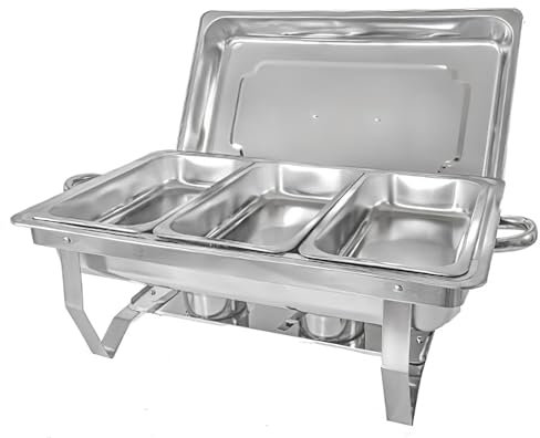 9L Chafing Dishes & Food Warmers, Buffet Trays with Lids, Buffet Server Food Warmer, Chafing Dish Buffet Set, with Folding Dinner Stove & Alcohol Stove, for Parties Buffets Banquets (Triple grid)