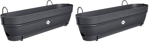 Elho Vibia Campana Trough Allin1 70 - Jardinera por Balcón - Ø 70.4 x H 17.7 cm - Negro/Anthracite (Paquete de 2)