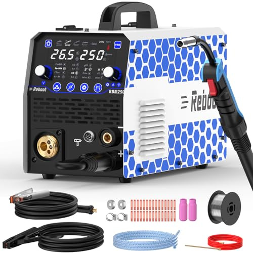 Reboot 250Amp 8-in-1 Multi-Process Welder - MIG/MAG/Flux Core/MMA/Lift TIG Welding Machine, Gas & Gasless, with Synergic Control,& Soft Start for DIY, Fabrication & Aluminium Welding,RBM2500 PRO