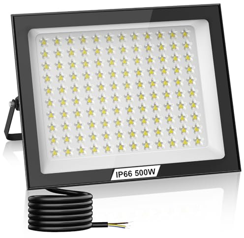 Hondony 500W Led Floodlight Outdoor, 6500K LED Outdoor Security Lights, Waterproof IP66, Cold White Wall Light for Yard Garden Garage Patio Warehouse