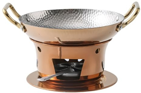 Juego de bufé de acero inoxidable, calentador de ollas de cobre chino, juego de cocina de camping con diseño dividido, calentador de bufé redondo for cenas familiares, fiestas y bodas.(Gold,24cm)