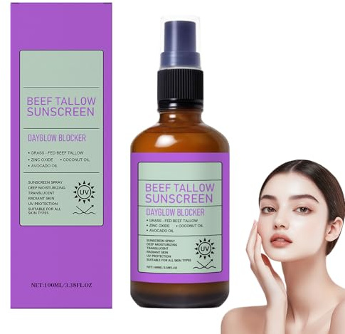 Spray solaire au suif de bœuf,spray solaire à l'oxyde de zinc,crème solaire au suif de bœuf nourri à l'herbe Grounded Labs avec huile de coco,crème solaire hydratante naturelle,formule non grasse (1)