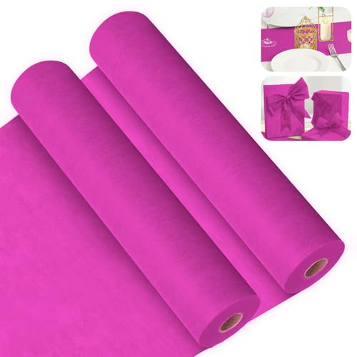 2 Pièces Chemin de Table en Non-Tissé Rose Fuchsia FoiiLiio Chemin de Table 30 cm x 25 m, Jetable Décoration de Table - pour Anniversaire, Mariage, baptême, Communion et Autres célébrations