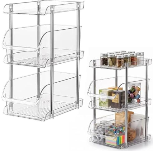 3 Etagen Transparenter Küchen Organizer,Gewürzregal mit offener Vorderseite | für Snacks, Tee & Kaffee, Platzsparendes Regal für Arbeitsplatte & Vorratskamme
