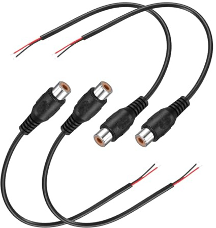 sourcing map 0.7FT RCA to Bare Wire Speaker Cable, 22AWG Replacement Black RCA Female Plug to Open End Pigtail Audio Cable Connector Adapter for Amplifier, Home Audio Speakers, Pack of 4