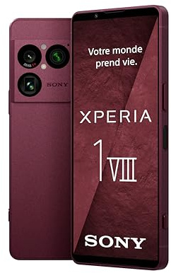 Sony Xperia 1 VIII - Pantalla OLED HDR FHD+ de 6,5 19,5:9 120Hz, Triple cámara con Nuevo teleobjetivo, Xperia AI, Batería 2 días, Audio 3,5 mm, Dual SIM, Rojo Granate