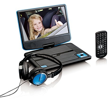 Lenco tragbarer DVD-Player DVP-910 9 Zoll (22,5 cm) mit drehbarem Display und Integriertem Akku (USB, AV-Ausgang), Netzadapter, Kopfhörer, blau