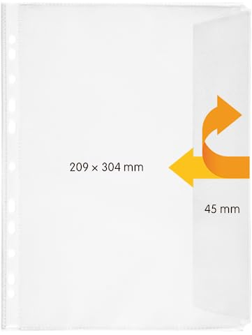 perfect line 20 Dokumentenhüllen DIN-A4 mit Klappe, Prospekthüllen seitlich offen, Klarsichtfolien genarbt, transparent