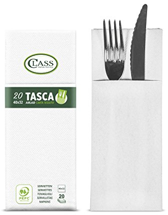 Class c4032ta-0-pefc Airlaid Napkin Pocket Cutlery, Paper, White, 40 x 32 x 0.8 cm, 20 units