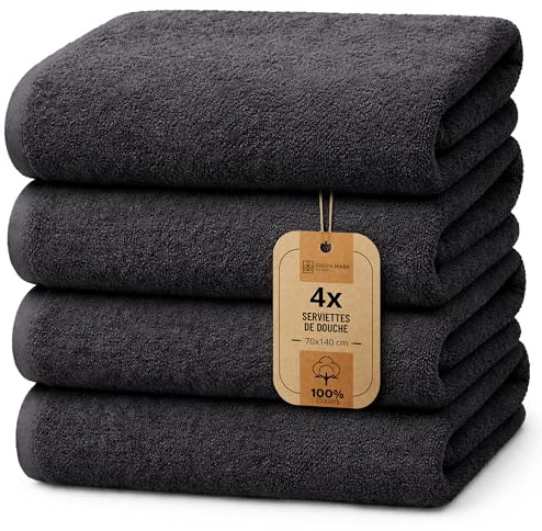 NatureMark Juego de 4 Toallas de Ducha – Toallas Suaves y absorbentes de 100% algodón, adecuadas para el Uso Diario – Negro, 70x140 cm
