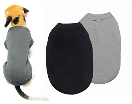YAODHAOD Cotton Hundekleidung Einfarbige Hunde T-Shirts Kleidung, Sonnenschutz Hund Baumwollhemden Weich und atmungsaktiv, Hundehemden Bekleidung Fit für kleine mittlere Hundekatze(Schwarz / Grau, L