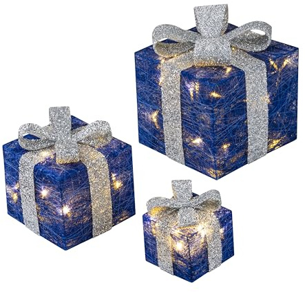 Bambelaa! 3er Led Deko Geschenke Weihnachten Leucht Boxen Timer Weihnachts Dekoration Weihnachtsdeko Beleuchtet Deko