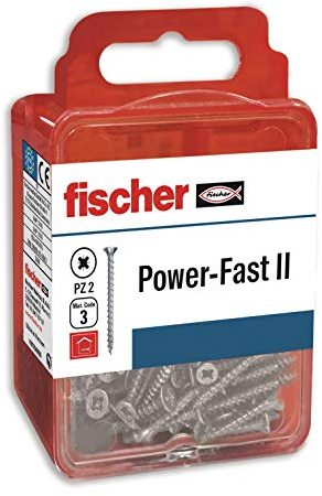 fischer 557474 Chipboard Screws PowerFast II CZF 3x16 BC with Countersunk Head, Full Thread and PZ Crimp (Box of 40 Screws)