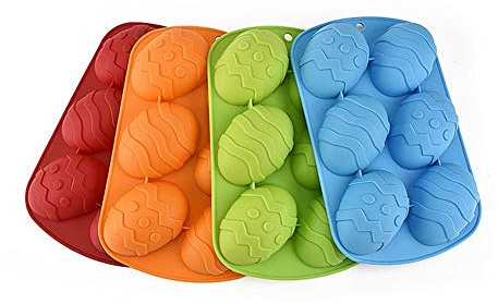 Haoshics Ostereier-Schokoladenform aus Silikon, groß, 6 Mulden, eiförmige Silikonform, Backform für heiße Schokoladenbomben, Kuchen, Gelee, Mousse (4 Farben, 4 Stück)