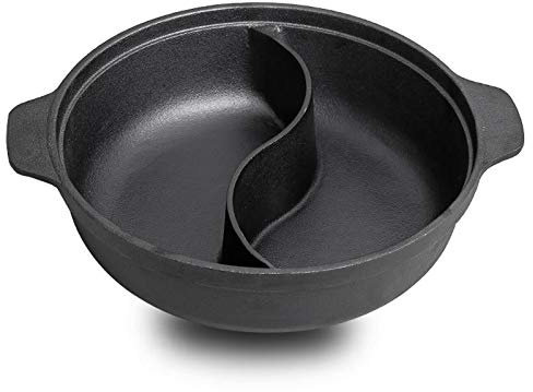 LTLWSH Cacerola de Hierro Fundido Cacerola para Cocina Rejilla para Cocinar 2 Sabores,32cm