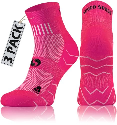 sesto senso 3 Paar Laufsocken Baumwolle Sportsocken Damen Herren Bunte Sport Socken 43-47 Pink