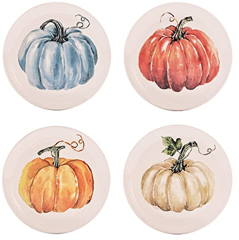 Bico Assiettes à Salade en Céramique Pumpkin Feast, 22 cm, Lot de 4, pour Salade, Apéritif, Passe au Micro-Ondes et au Lave-Vaisselle