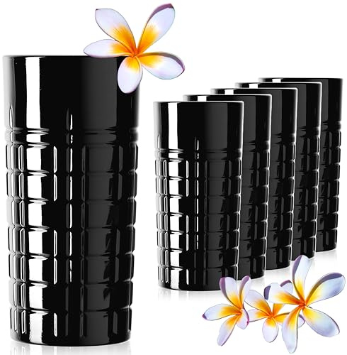 PLATINUX Schwarze Longdrinkgläser mit Muster aus Glas 300ml (max. 350ml) 6 Teilig Trinkglas Wassergläser Bargläser