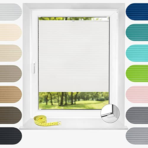 Birrke® Plissee nach Maß mit Bohren – Fenster Plissee Rollo Innen, Fester Halt für Holz-, Kunststoff- & Alufenster, Sichtschutz & Sonnenschutz, pflegeleicht & lichtbeständig - B:25-160cm, H:30-149cm