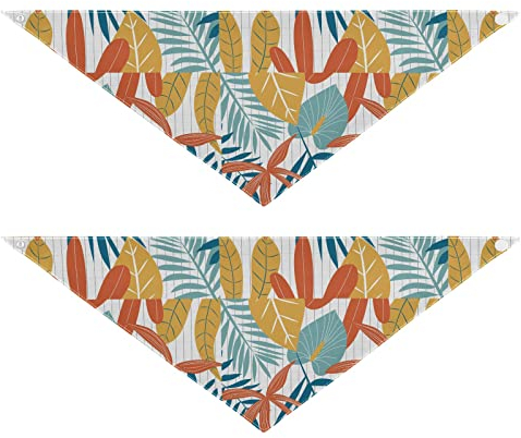2 Stück Hundehalstücher Haustier Bandana Schal Druckknopf Dreieck Lätzchen Halstuch Set Haustier Urlaub Zubehör Dekor für kleine bis große Welpen Hunde Katzen kleine bunte tropische Blätter