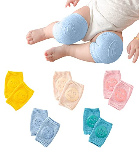 DZOZO Baby Knäskydd Med Halkskydd - Elastiska Benvärmare för Småbarn, Krypstrumpor Med Smiley Ansikte Mönster, Free Size